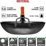 Pre-Seasoned Carbon Steel Wok Pan 13.5" Flat Bottom