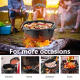 7 QT Cast Iron Dutch Oven, Large 2 in 1 Camp Pre-Seasoned Deep Pot and Lid Skillet Pan, Heavy Thick 7 Quart Multiple Cookware w
