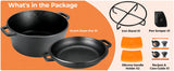 Pre-Seasoned Cast Iron Double Dutch Oven With Loop Handles, Pot + Lid - Cast Iron Dutch Oven with Lid BBQ,7/9 Quart