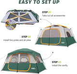 8-Person Family Tent, Easy Setup, Waterproof with Rainfly