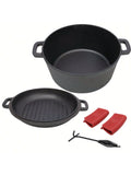 Cast Iron Dutch Oven With Lid, Pot (5.1 Quarts) And Lid (1.9 Quarts) That Can Be Used As A Skillet, Cast Iron Dutch Oven With S