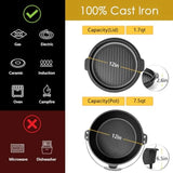 7 QT Cast Iron Dutch Oven, Large 2 in 1 Camp Pre-Seasoned Deep Pot and Lid Skillet Pan, Heavy Thick 7 Quart Multiple Cookware w