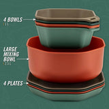 9-Piece Polypropylene Outdoor Dining Plates, Bowls, Mixing Bowl