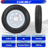 2 Pack 5.30-12 5.30x12 Trailer Tires with 12 in Rims,5 Lug