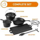 Camping Cooking Set O 7. Pre Seasoned Cast Iron Pots And Pans Dutch Oven With Lids or Outdoor Comeire. Grill Cookware Skillet Se