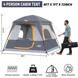 Portable Cabin Tent, 4-Person Easy Setup