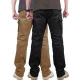 2pcs Men's Solid Color Cargo Pants, Breathable Tactical Pants Multi Pockets