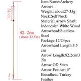 Wooden Arrows, 12 pcs, with 5" Turkey Feathers
