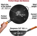 Pre-Seasoned Carbon Steel Wok Pan 13.5" Flat Bottom
