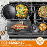 Camping Cooking Set Of 7. Pre Seasoned Cast Iron Pots And Pans Dutch Oven With Lids For Outdoor