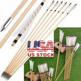 Wooden Arrows 12Pcs, 8mm Shaft with 5" Turkey Feathers