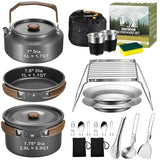 18Pcs Camping Cookware Mess Kit, 7.8" Nonstick Camp Cooking Utensil Set Pot, Pan, Kettle, Grill Grate,Outdoor Backpacking Gear