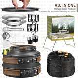 18Pcs Camping Cookware Mess Kit, 7.8" Nonstick Camp Cooking Utensil Set Pot, Pan, Kettle, Grill Grate,Outdoor Backpacking Gear
