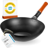 Pre-Seasoned Carbon Steel Wok Pan 13.5" Flat Bottom