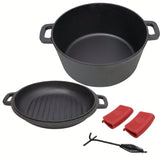 Cast Iron Dutch Oven With Lid, Pot (5.1 Quarts) And Lid (1.9 Quarts) That Can Be Used As A Skillet, Cast Iron Dutch Oven With S