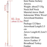 Wooden Arrows 12Pcs, 8mm Shaft with 5" Turkey Feathers