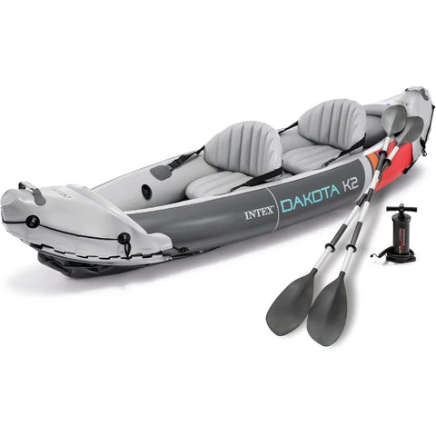 2-Person Inflatable Kayak Set, Dakota K2 with 86in Oars and Pump